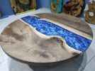 Custom Round Coffee Table, Blue Epoxy Resin Table, Edge | Dining Table in Tables by LuxuryEpoxyFurniture. Item made of wood with synthetic