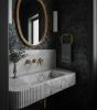 Hand-Carved Fluted Carrara Marble Wall-Mount Sink with Backsplash | Water Fixtures by AYMARBLEDESIGN LLC