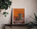 Moka Pot and Spider Plant Art Print, Coffee Still Life Wall Art, Kitchen Decor | Prints in Paintings by The Ugly Cat Studio