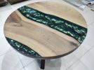 Custom 30" Diameter, Round Dark Walnut Wood, Metallic Green | Dining Table in Tables by LuxuryEpoxyFurniture. Item composed of wood and synthetic