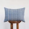 Grey Wool with Navy Plaid Stripes Lumbar Pillow 14x20 | Pillows by Vantage Design