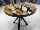 Custom Order 36" Diameter- Round Olive Wood Clear Epoxy | Dining Table in Tables by LuxuryEpoxyFurniture. Item composed of wood and synthetic