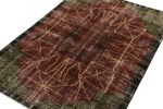 1960s Vintage Art Deco Rug in Red, Green, Black, Distressed Geometric Pattern | Area Rug in Rugs by Rug and Kilim