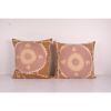 Set of Two Uzbek Faded Pink Suzani Cushion Cover, Pair Suzan | Pillows by Vintage Pillows Store