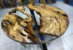 Live edge Round epoxy Table,Olive Clear epoxy Table,live | Dining Table in Tables by LuxuryEpoxyFurniture. Item made of wood with synthetic