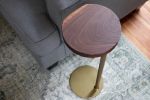 Small, Live-edge Walnut, Gold round side table | Tables by Hazel Oak Farms. Item made of walnut with steel