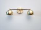 2-Light Vanity Mirror Sconce - Brushed Brass Orbs & Satin | Sconces by Retro Steam Works. Item made of brass & glass compatible with industrial style