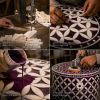 Handmade Bone Inlay Round Eclectic Nightstand, Purple Moroccan 3 Drawer Bedside Table | Storage by IKKAZA