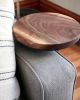 Small Industrial round side table, live-edge walnut 9" | Tables by Hazel Oak Farms | Amana Colonies in Amana. Item made of walnut & steel