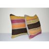 16" X 16" Set of Two Striped Turkish Kilim Pillow Cover | Sham in Linens & Bedding by Vintage Pillows Store. Item composed of cotton and fiber