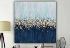 Abstract dark blue painting 3d texture wall art gold leaf | Oil And Acrylic Painting in Paintings by Berez Art. Item made of canvas