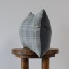 Blue Plaid Wool and Velvet Lumbar Pillow 12x20 | Pillows by Vantage Design