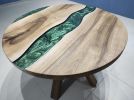 Custom Order Diameter Walnut Green Epoxy Dining Table | Tables by LuxuryEpoxyFurniture. Item composed of wood & synthetic