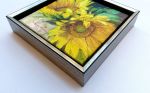 Sunflowers floral oil painting original framed 6x6, Mom gift | Oil And Acrylic Painting in Paintings by Natart. Item made of canvas with synthetic works with contemporary style