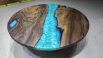 Custom Order Round Metallic Green Dark Walnut Wood | Dining Table in Tables by LuxuryEpoxyFurniture. Item made of wood with synthetic