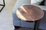Live-edge Walnut round industrial side table | Tables by Hazel Oak Farms. Item made of walnut with steel