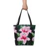 Tote Bag - Desire - Pink Lily Floral Realism on Black | Work by Eman's Gallery