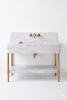 Carrara White Marble Vanity with Brass Legs and Shelf | Water Fixtures by Vero Marble