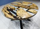 Custom 48" Diameter Round Olive Clear Epoxy Table, Round | Dining Table in Tables by LuxuryEpoxyFurniture. Item composed of wood & synthetic