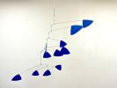 Blue Art Mobile Hanging Kinetic Triangle Sculpture | Wall Sculpture in Wall Hangings by Skysetter Designs. Item made of metal works with modern style