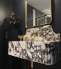 Calacatta Viola Marble Grooved Vessel Sink, Fluted Washbasin, Luxury Bathroom Vanity Natural Stone | Water Fixtures by AYMARBLEDESIGN LLC