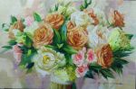 Bridal flowers painting beige yellow canvas original art, Cu | Oil And Acrylic Painting in Paintings by Natart. Item composed of canvas and synthetic