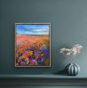 Rainy Pink Flower Field | Oil And Acrylic Painting in Paintings by Checa Art. Item composed of canvas