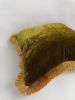 chartreuse silk velvet pillow // green silk velvet cushion | Pillows by Velvet Fringe