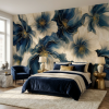 Linen and Blue Petals —  Bold Florals Luxury Wallpaper | Wall Treatments by ELLE WALLS