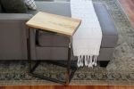 Ash Wood C-table with Raw Steel Metal Base | End Table in Tables by Hazel Oak Farms. Item made of wood & metal