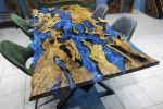 Live Edge Olive Tree Ocean Epoxy River Table - Epoxy Resin | Dining Table in Tables by LuxuryEpoxyFurniture. Item made of wood & synthetic