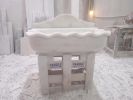 Scalloped White Marble Wall Mount Sink, Floating Carrara Marble Bathroom Basin | Water Fixtures by AYMARBLEDESIGN LLC