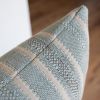 Aqua and Cream Woven Striped Linen Lumbar Pillow 12x20 | Pillows by Vantage Design