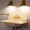 Calacatta Gold Marble Bathroom Sink with Backsplash - 36" | Water Fixtures by AYMARBLEDESIGN LLC