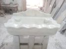 Hand Carved Carrara Marble Sink: 21”x34” Wall Mount Washbasin | Water Fixtures by AEGEAN MARBLE ARTISAN ATELIER