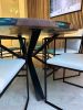 Custom Order Walnut Tree Diameter Round Turquoise White | Dining Table in Tables by LuxuryEpoxyFurniture. Item composed of wood and synthetic