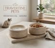 Travertine cat or dog double bowl set | Water Fixtures by AYMARBLEDESIGN LLC