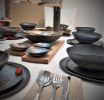Ceramic Dish Set For 8, Black and Brown Dinnerware Set | Plate in Dinnerware by YomYomceramic. Item made of ceramic