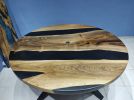 Custom 72" Diameter, Round Walnut Wood, Black Epoxy Study | Dining Table in Tables by LuxuryEpoxyFurniture. Item made of wood with synthetic