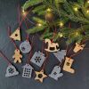 Christmas Decorations from wood and felt. Set of 6-12 pcs. | Ornament in Decorative Objects by DecoMundo Home. Item composed of oak wood & fabric compatible with minimalism and country & farmhouse style