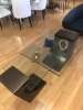 Clasp lamp table Antique brushed bronze finish. | Coffee Table in Tables by Greg Sheres. Item composed of bronze & glass