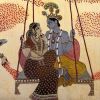 Radha Rani & Shri Krishna Playing Holi in Barsane, Handmade | Embroidery in Wall Hangings by MagicSimSim