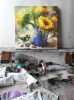 Sunflowers original painting in oil on canvas, Modern wall | Oil And Acrylic Painting in Paintings by Natart. Item made of canvas with synthetic works with contemporary style