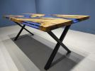 Custom Olive Wood Blue Epoxy Dining Table, Dining Room Table | Tables by LuxuryEpoxyFurniture. Item composed of wood & synthetic