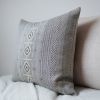 Greige, Camel, Black & White Embroidered Tribal Linen Pillow 22x22 | Pillows by Vantage Design