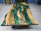 Living Room River Epoxy Resin Table, Live Edge Olivee Tree | Dining Table in Tables by LuxuryEpoxyFurniture. Item made of wood with synthetic