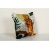 Square Silk Tiger Ikat Velvet Pillow, Yellow Animal Pattern | Sham in Linens & Bedding by Vintage Pillows Store. Item composed of cotton and fiber