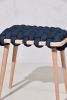 Indigo Blue Vegan Suede Woven Stool | Chairs by Knots Studio. Item made of wood with fabric