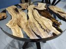 Custom 30" Diameter, Round Olive Wood, Clear Epoxy Dining | Dining Table in Tables by LuxuryEpoxyFurniture. Item made of wood with synthetic