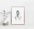 Woman With Flowers Print, Simple Pen and Ink Drawing | Prints by Carissa Tanton. Item made of paper